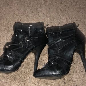 Black leather ankle boots.